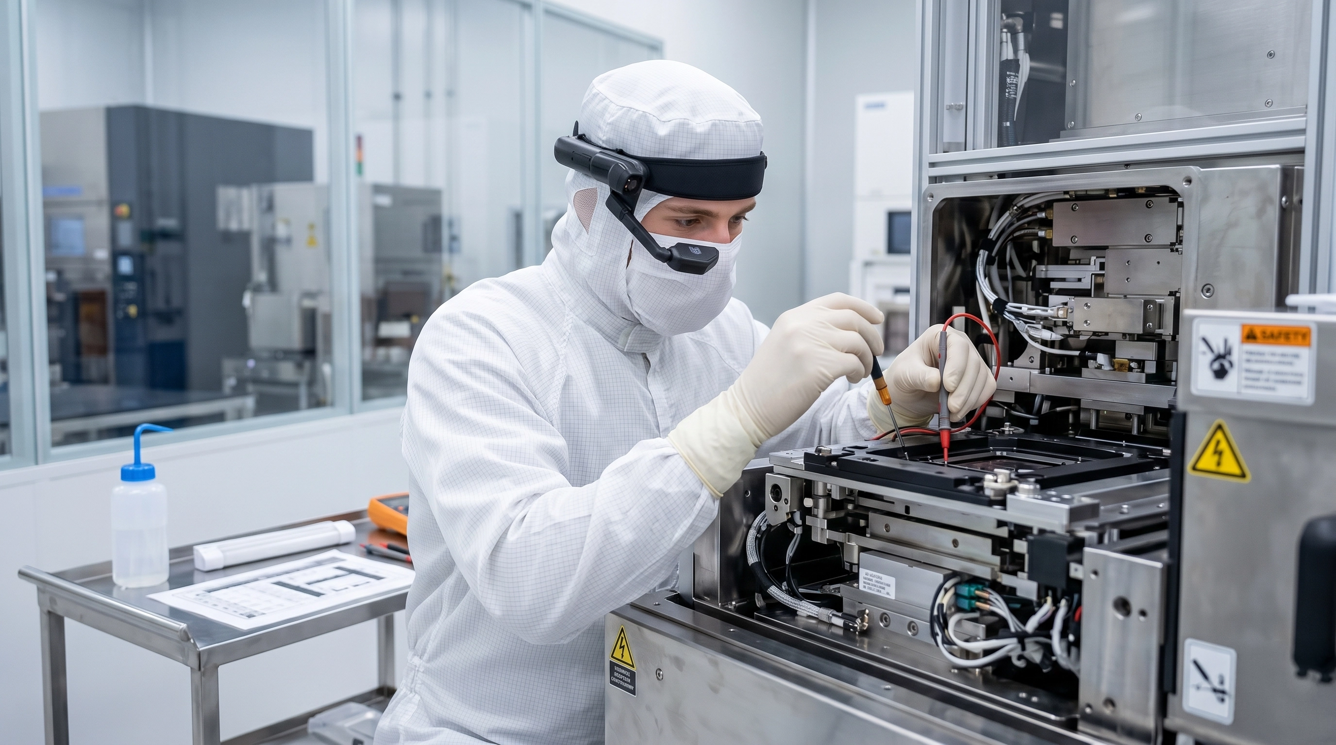 Engineer using smart glasses to inspect equipment